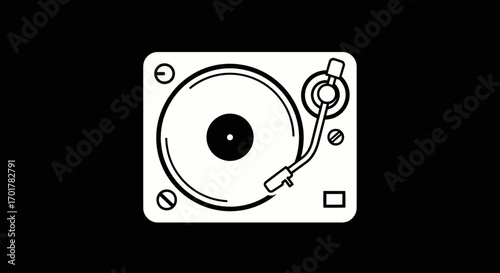 Graphic illustration of a vintage DJ turntable for music playback.