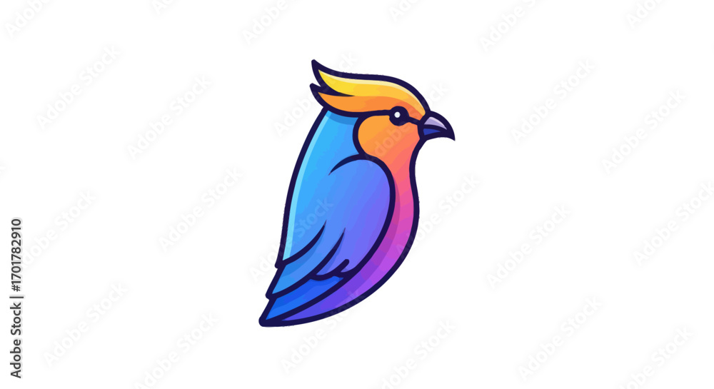 Fototapeta premium Colorful cartoon bird illustration vibrant colors profile view stylized design detailed features.