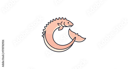 Pink Fish Illustration Artistic Style Curving Body Detailed Fins Simple Design.
