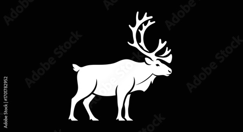 Simple white silhouette of a majestic reindeer.