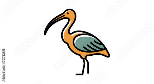 Stylized graphic illustration of an orange ibis bird.