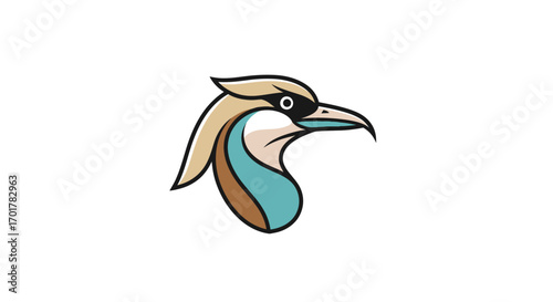 Stylized kookaburra bird head mascot logo illustration.