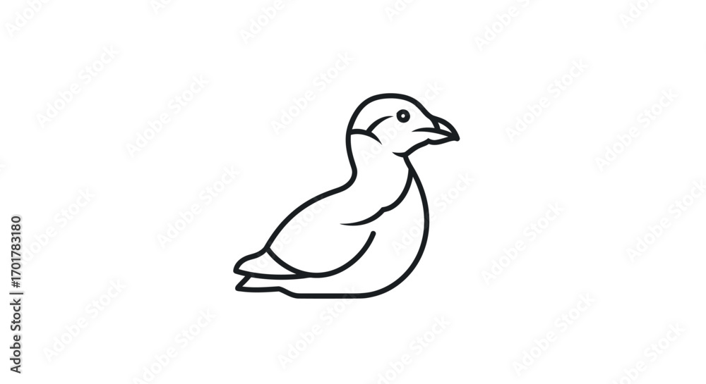 Fototapeta premium Simple outline drawing of a cute duckling bird with detailed features.