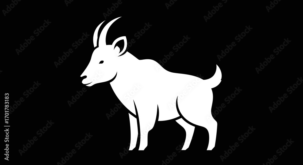 Fototapeta premium Elegant white goat silhouette against a stark black background showcasing its form.