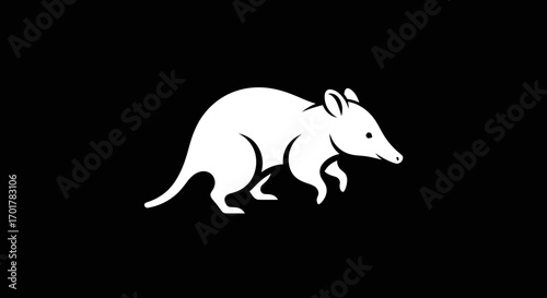White silhouette of a bandicoot animal on a black background.