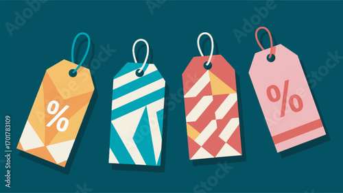 illustration of four vertical price tags in different colors and styles vector design template