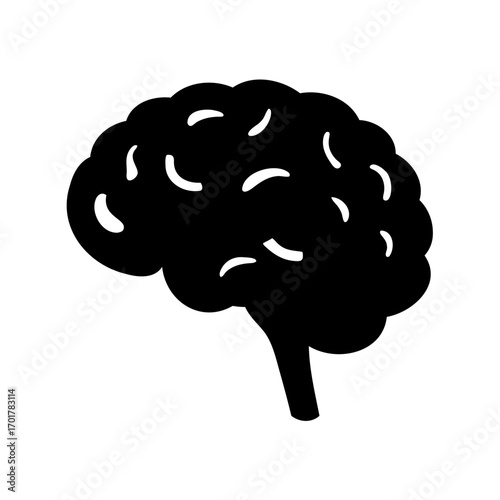 Stylized black and white illustration of a human brain in profile view
