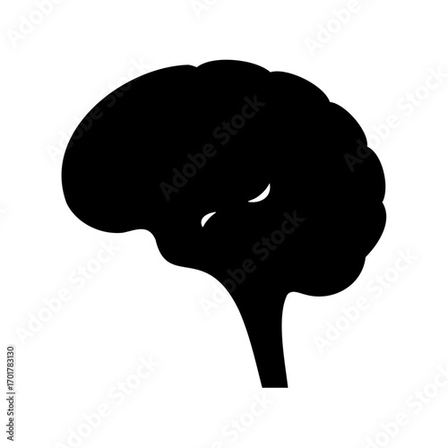 Monochrome human brain side view graphic, silhouette of a cerebral organ