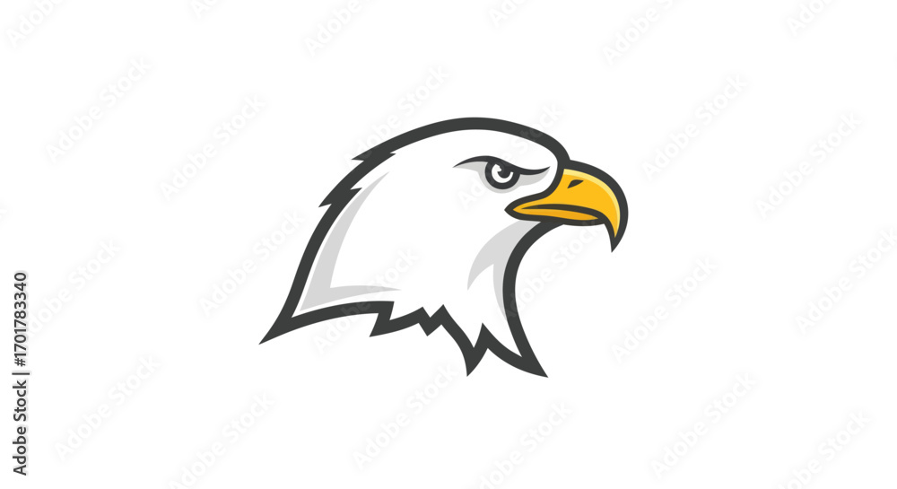 Obraz premium Detailed side view of an eagles head focused on the birds profile with a bold outline and shaded areas creating a strong visual impact.