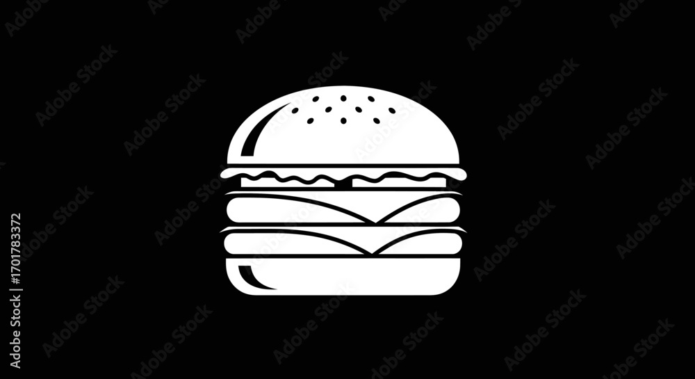 Fototapeta premium Delicious white burger icon on black background a tasty food symbol.