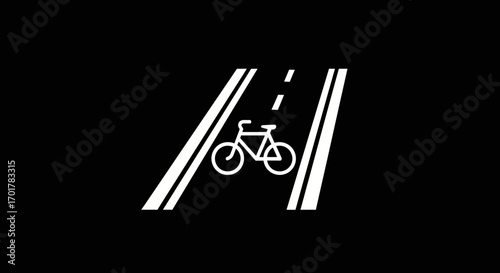 White bicycle symbol indicating a dedicated cycling lane on a dark background.