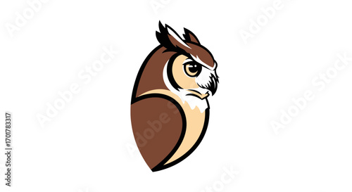 Majestic Great Horned Owl Profile Vector Illustration.