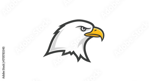 Detailed side view of an eagles head focused on the birds profile with a bold outline and shaded areas creating a strong visual impact.