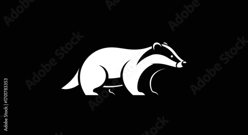 Minimalist Badger Illustration in Black and White.