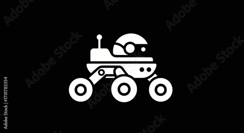 White icon of a futuristic space exploration rover with a pilot.