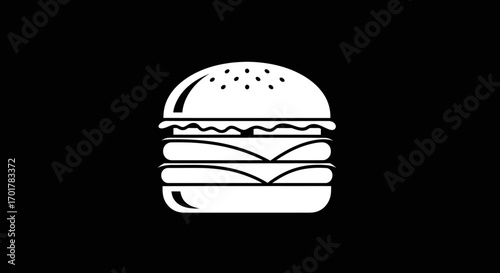 Delicious white burger icon on black background a tasty food symbol.