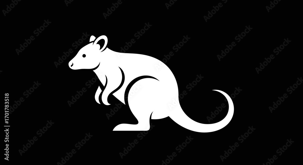 Fototapeta premium White Kangaroo Silhouette on Black Background Simple Design.