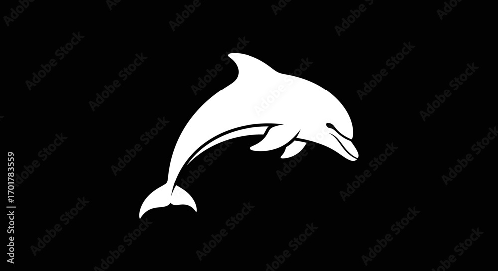 Obraz premium White Dolphin Silhouette Simple Design Black Background.