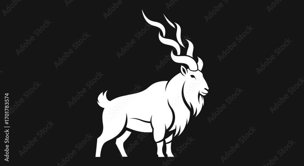 Fototapeta premium Majestic Markhor Wild Goat Profile View.
