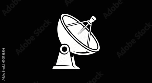 White satellite dish icon for communication technology.
