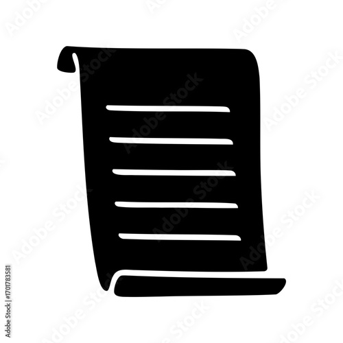 Stylized black manuscript with horizontal lines and scrolllike shape illustration
