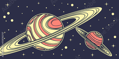 Captivating cosmic scene with two ringed planets and distant stars, evoking wonder and the vastness of space for your next project.