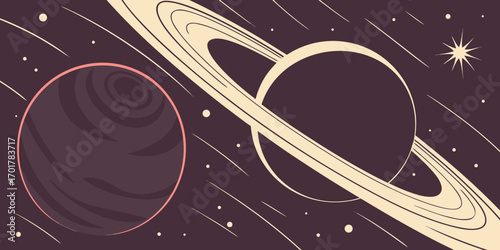 Enchanting cosmic scene with a ringed planet and distant star, evoking wonder and the vastness of space for futuristic and science-themed projects.