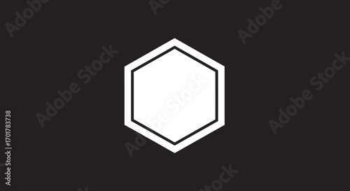 White Hexagon Shape with Outline on a Dark Background.