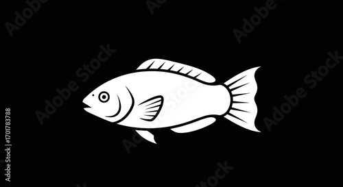 Simple white fish illustration on a black background.