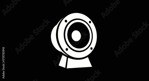 White speaker icon on black background.