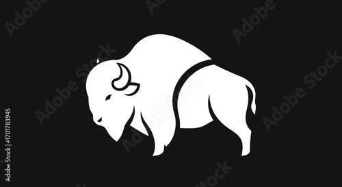 Stylized white bison silhouette graphic on a dark background.