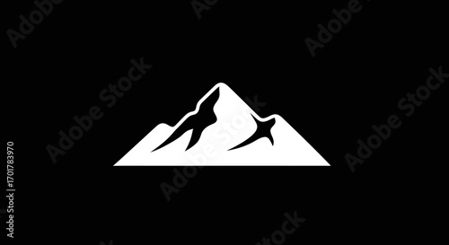 Simple white mountain peak logo on a black background representing adventure and nature.
