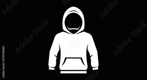 White Hoodie Icon on Black Background.