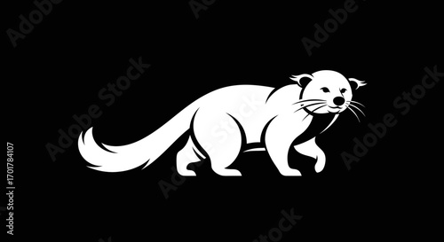 White silhouette of a walking marten on a black background.
