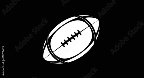 American football white silhouette on black background simple design.