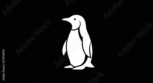 Penguin illustration on black background simple and iconic design.