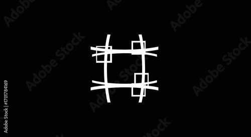 Abstract white lines and squares on a black background creating a unique design.