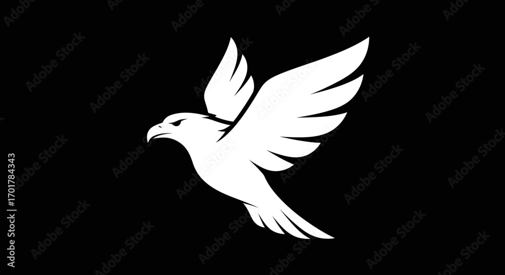 Obraz premium White eagle silhouette in flight against a black background.