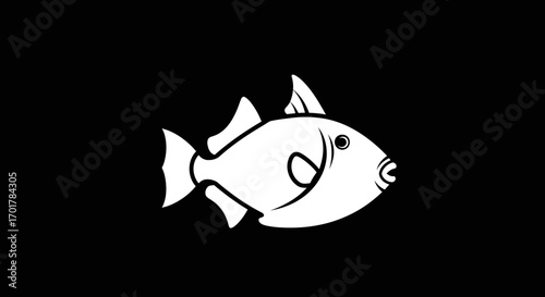 White fish outline on a black background simple illustration.