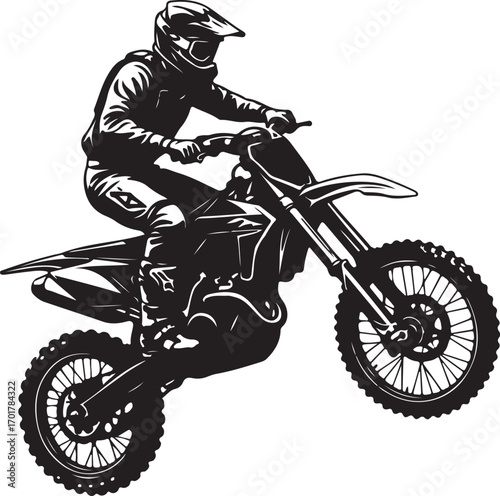 Motocross Rider Vector Black and White Dirt Bike Action