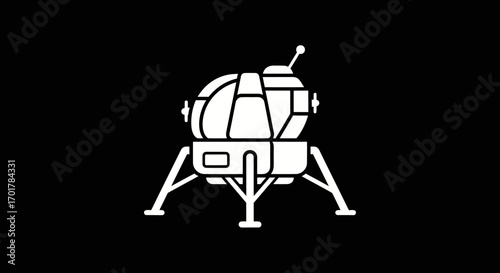 Minimalist white outline of a futuristic lunar lander spacecraft design.