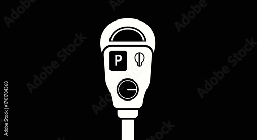 Classic Parking Meter Icon on Black Background.