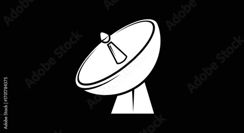 Stylized white satellite dish icon for communication.