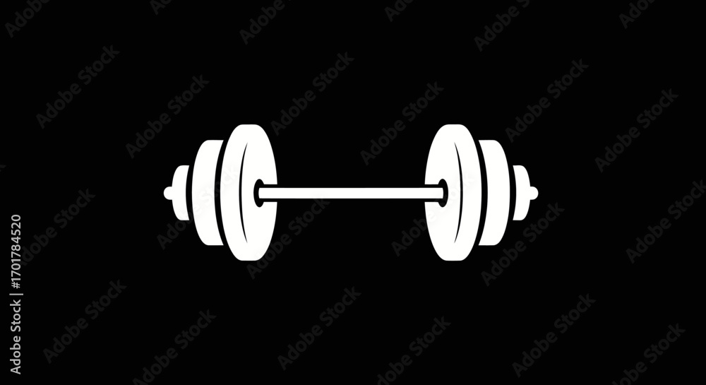 Fototapeta premium Simple white barbell icon representing strength and fitness training.