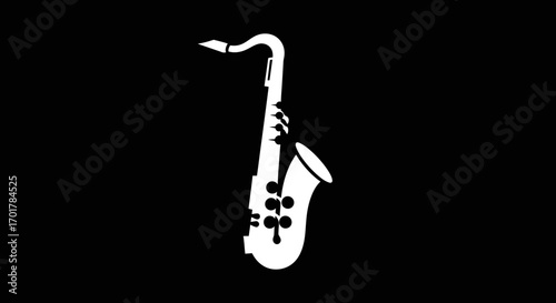 Simple white silhouette of a classic saxophone instrument.