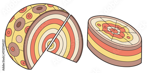 Abstract representation of layered geological strata and cellular structures with vibrant, warm color palette ideal for scientific or educational contexts