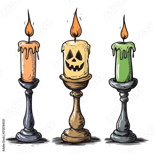 halloween candles, halloween, festival, vector, transparent background, candles, candlesticks, decoration, celebration, flame, fire, wax, burning, icon, hot, candlelights