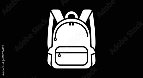 White backpack illustration on black background perfect for school or travel.