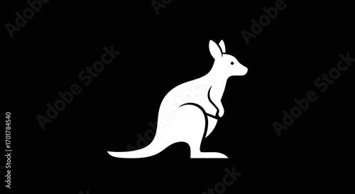 White Kangaroo Silhouette on Black Background Minimalist Design.