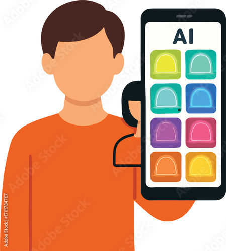 Person snapping a selfie AI suggests hair color swatches beside the photo Illustration